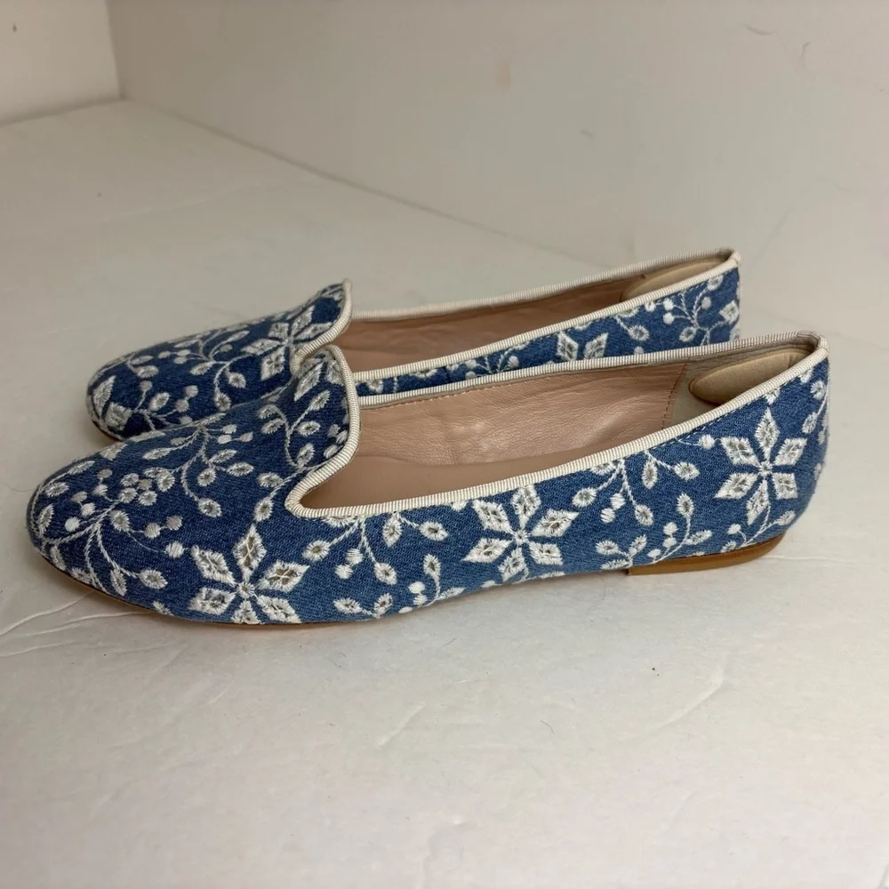Sundance Women's Blue Embroidered Slip-On Flats leather